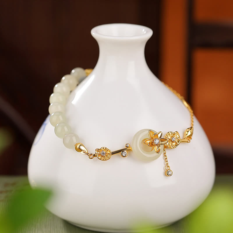 925 Sterling Silver Hetian Jade Peace Buckle Bracelet