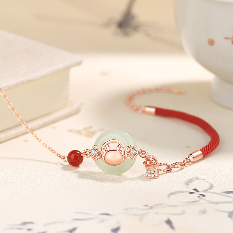 925 Sterling Silver Hetian Jade Peace Buckle Bracelet Necklace