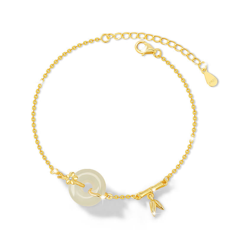 925 Sterling Silver Hetian Jade Peace Buckle Chain Bracelet