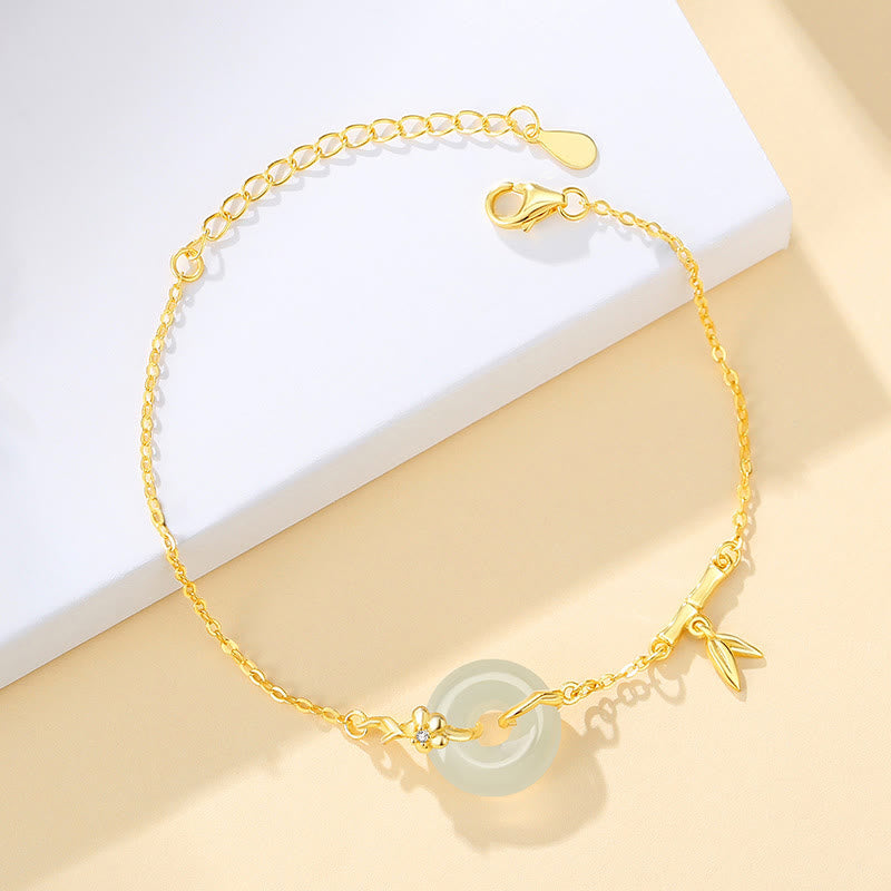 925 Sterling Silver Hetian Jade Peace Buckle Chain Bracelet