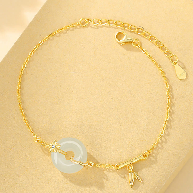 925 Sterling Silver Hetian Jade Peace Buckle Chain Bracelet