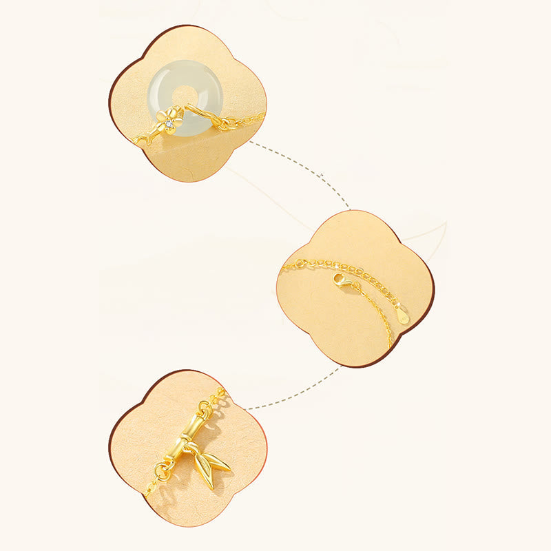 925 Sterling Silver Hetian Jade Peace Buckle Chain Bracelet