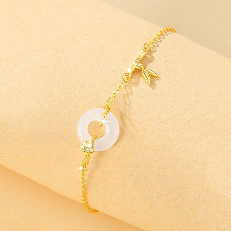 925 Sterling Silver Hetian Jade Peace Buckle Chain Bracelet