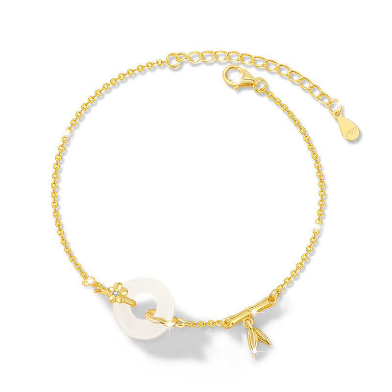 925 Sterling Silver Hetian Jade Peace Buckle Chain Bracelet