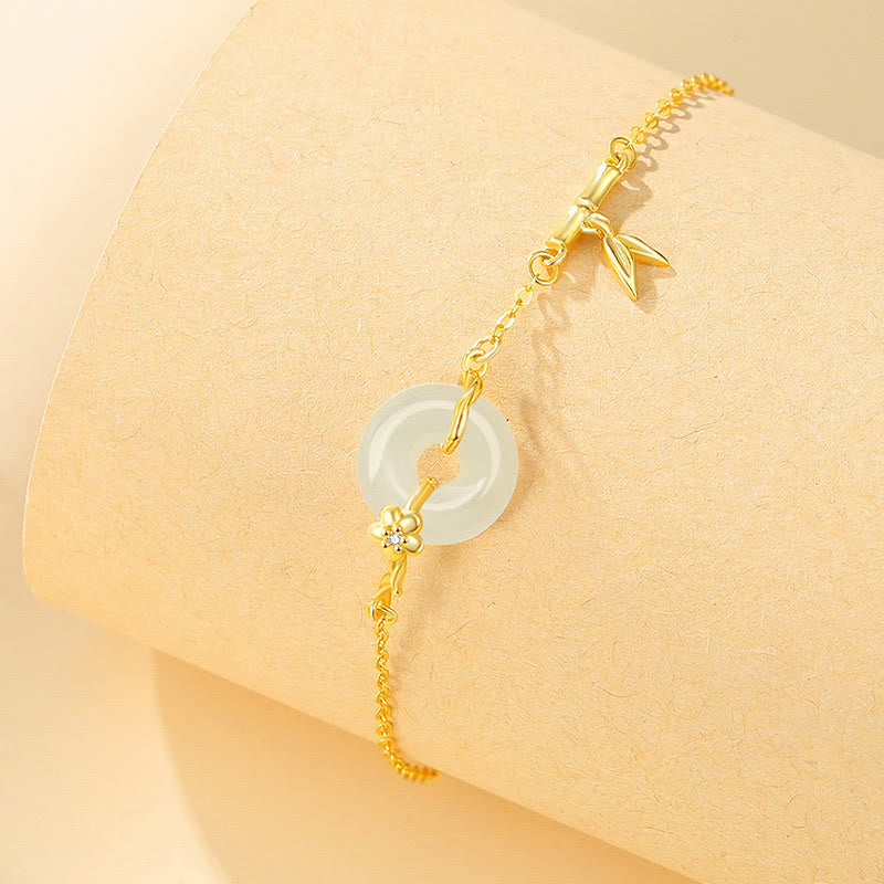 925 Sterling Silver Hetian Jade Peace Buckle Chain Bracelet