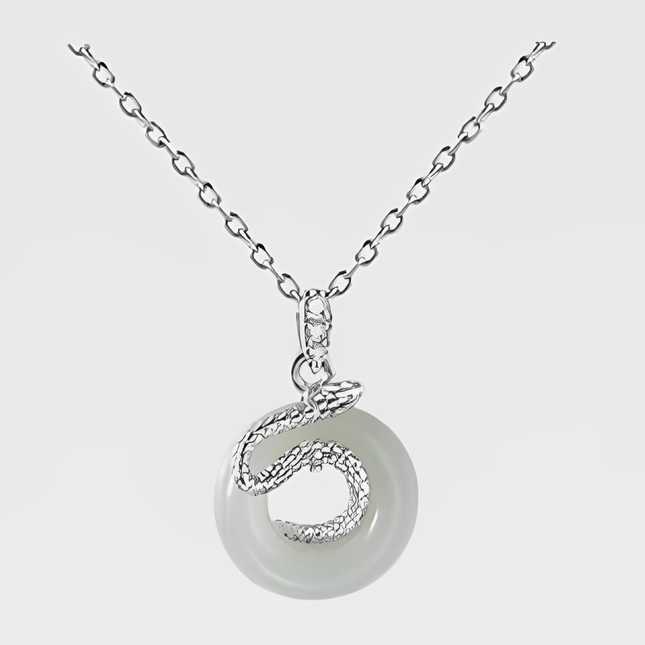 925 Sterling Silver Hetian Jade Peace Buckle Snake Year Necklace