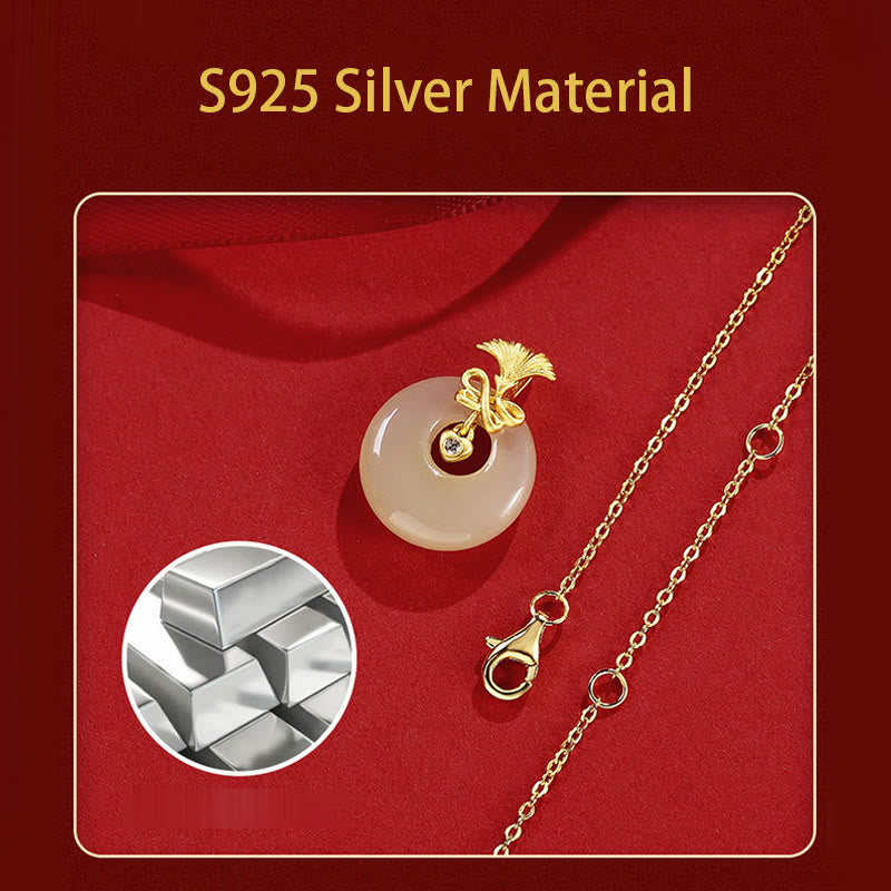 925 Sterling Silver Hetian Jade Prosperity Carnation Flower Necklace