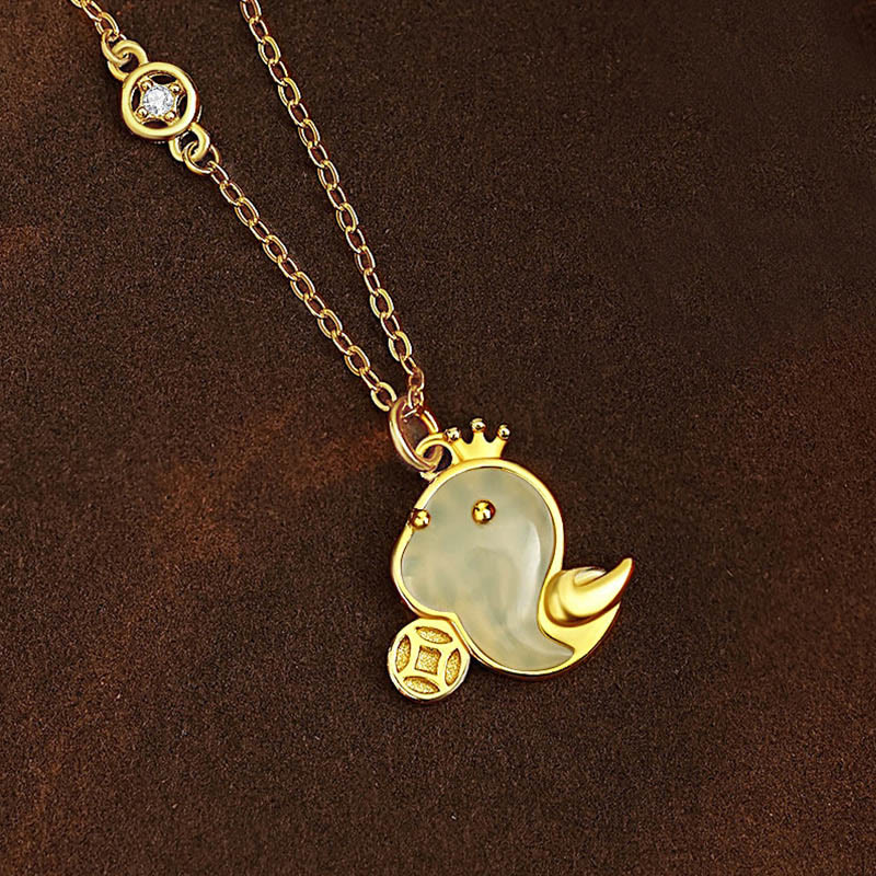 925 Sterling Silver Hetian Jade and Red Agate Snake Pendant Necklace