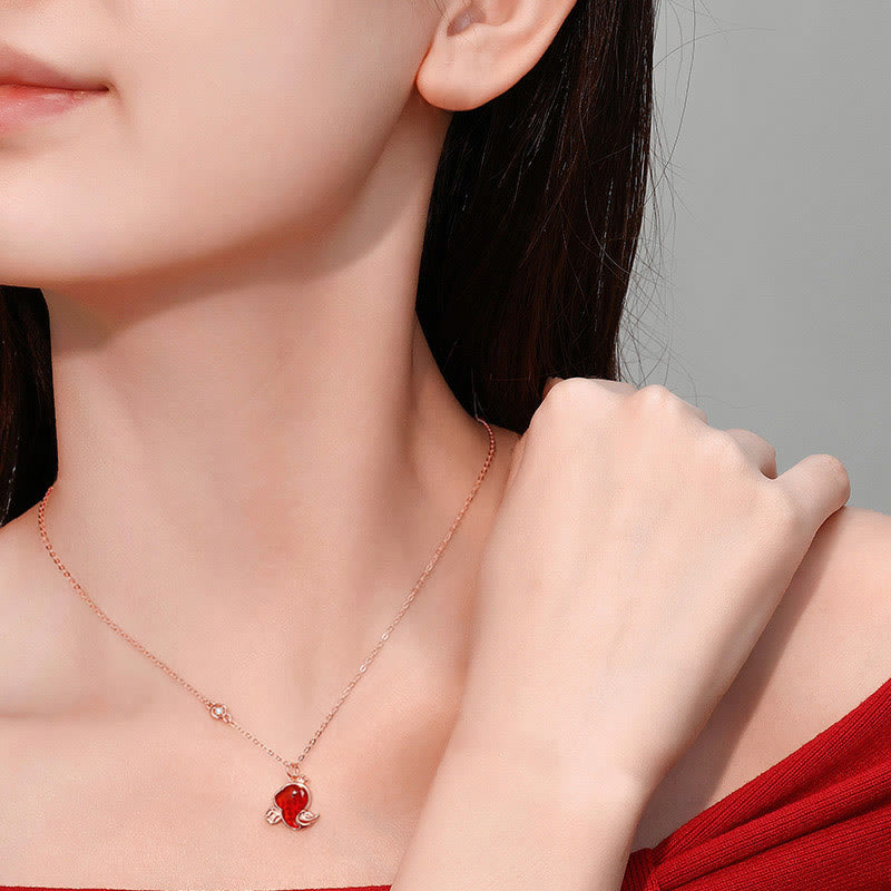 925 Sterling Silver Hetian Jade and Red Agate Snake Pendant Necklace