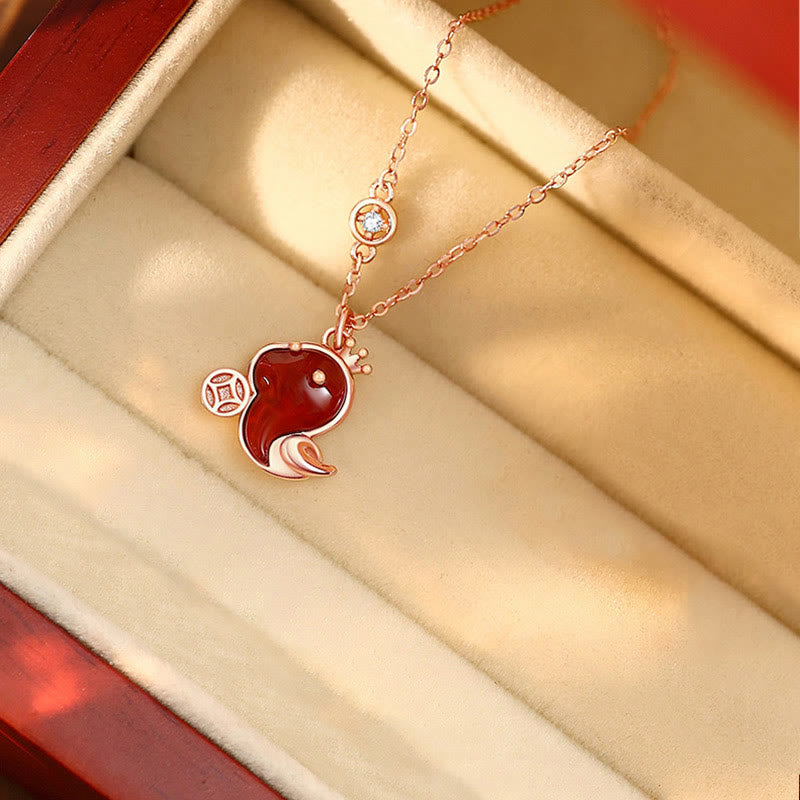 925 Sterling Silver Hetian Jade and Red Agate Snake Pendant Necklace