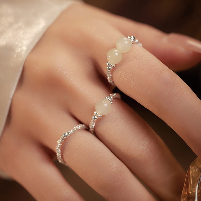 925 Sterling Silver Hetian Jade Ring - 6mm