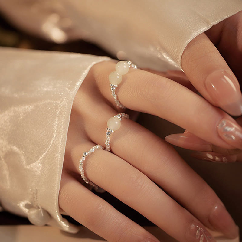 925 Sterling Silver Hetian Jade Ring - 6mm