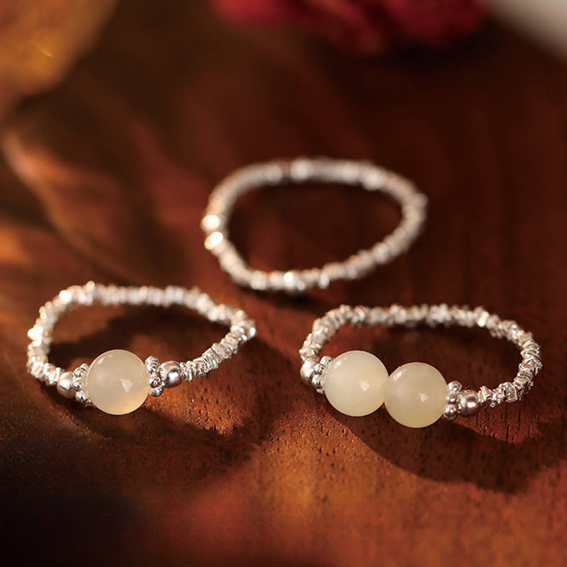 925 Sterling Silver Hetian Jade Ring - 6mm