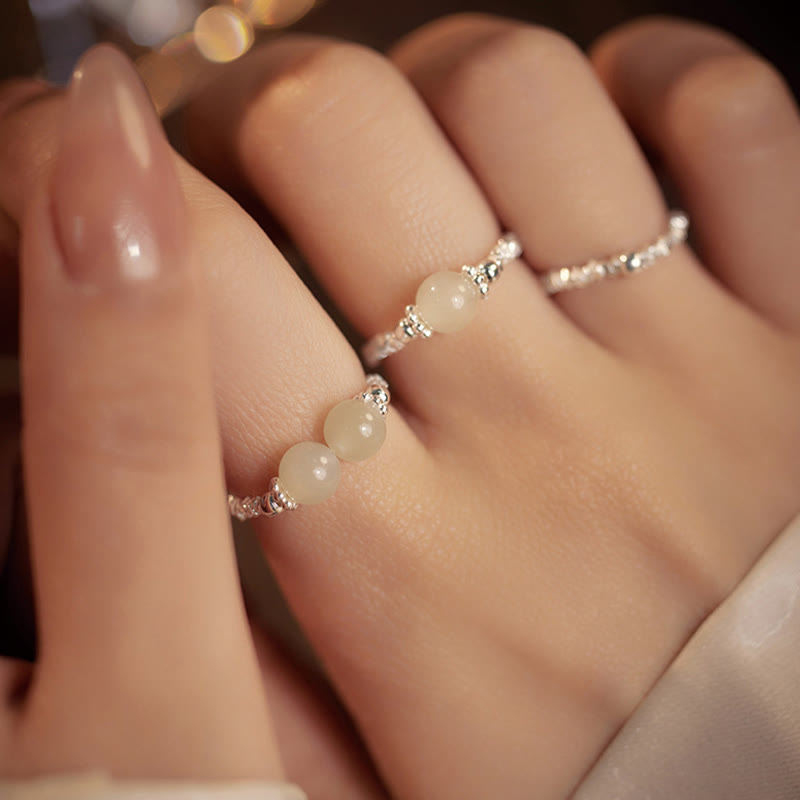 925 Sterling Silver Hetian Jade Ring - 6mm