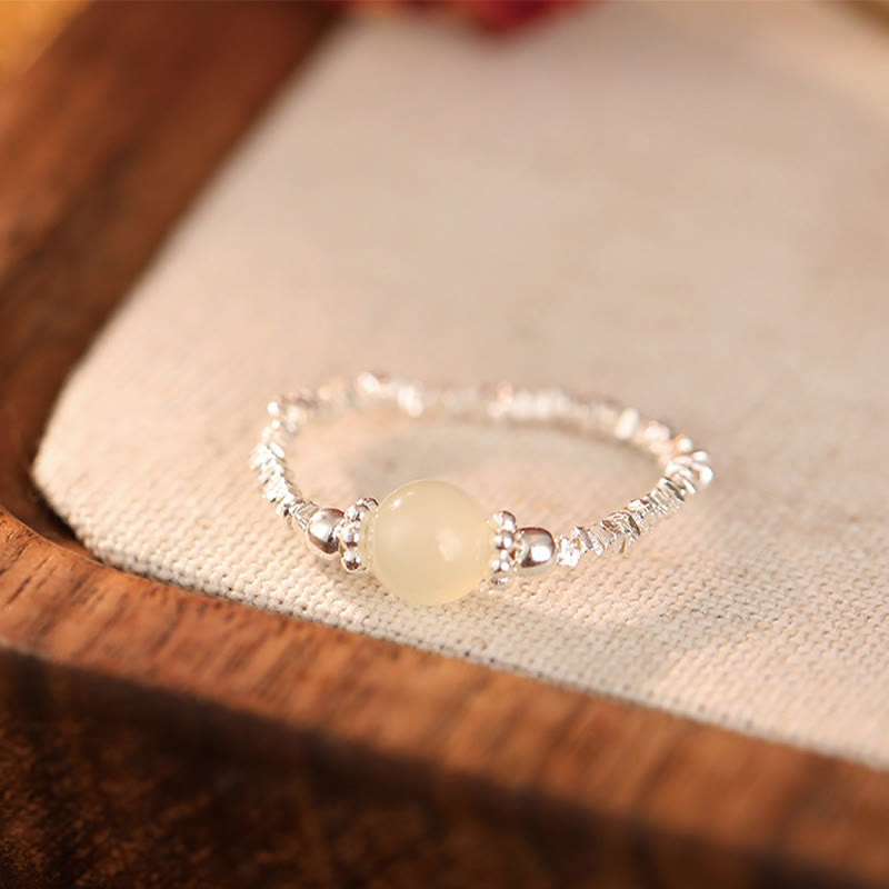 925 Sterling Silver Hetian Jade Ring - 6mm