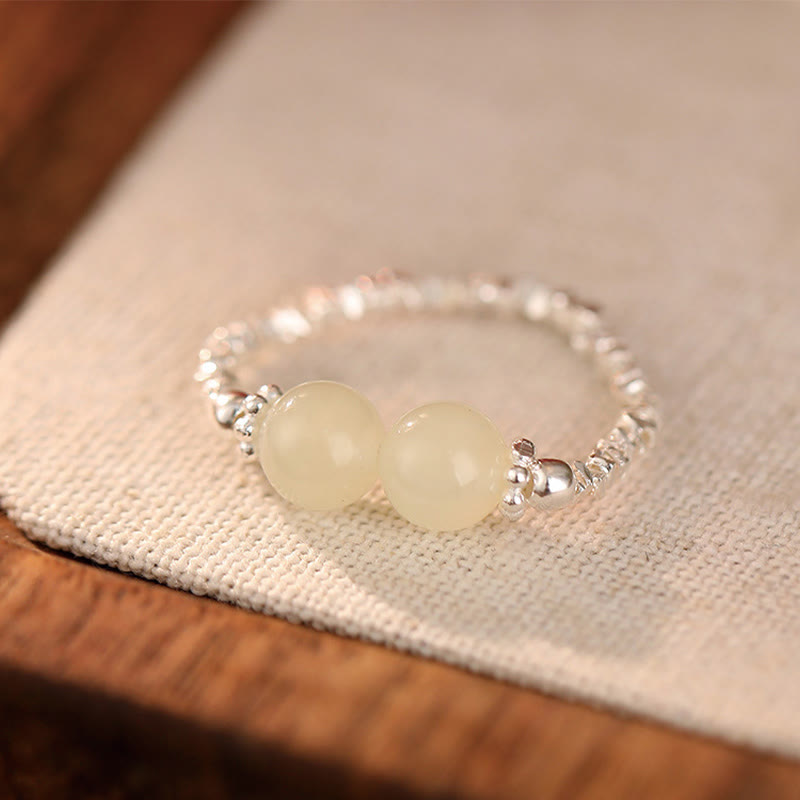 925 Sterling Silver Hetian Jade Ring - 6mm