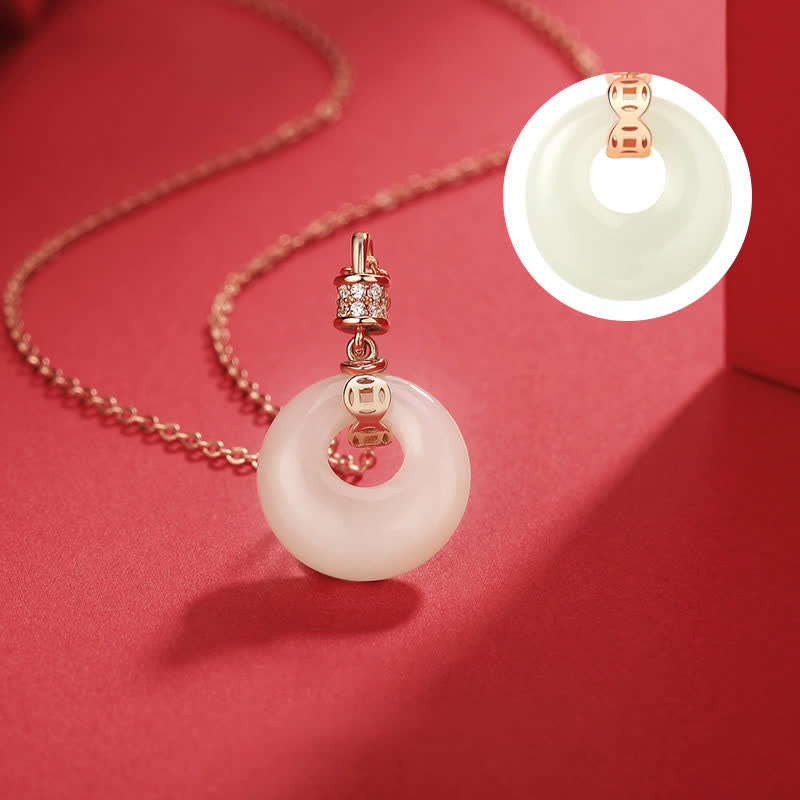 925 Sterling Silver Hetian White Jade Peace Buckle Necklace Unisex