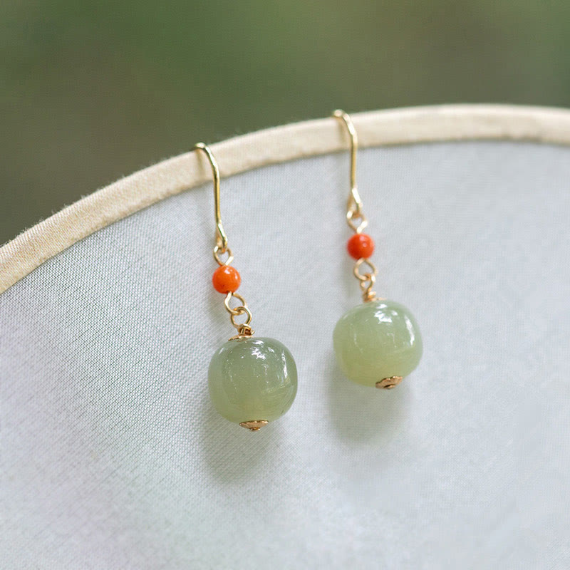 925 Sterling Silver Jade Drop Earrings for Luck & Prosperity