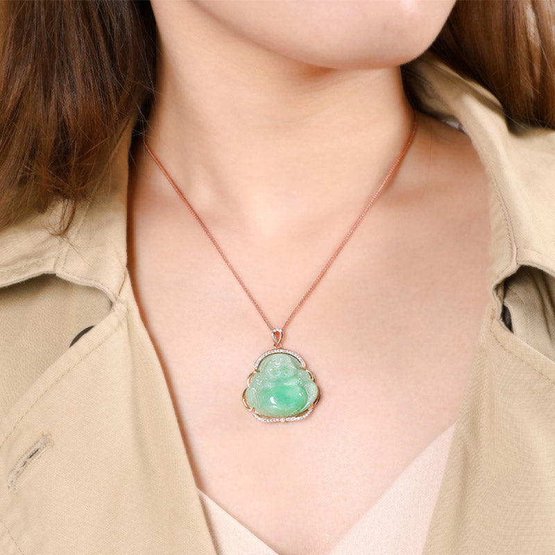 925 Sterling Silver Jade Laughing Buddha Prosperity Necklace
