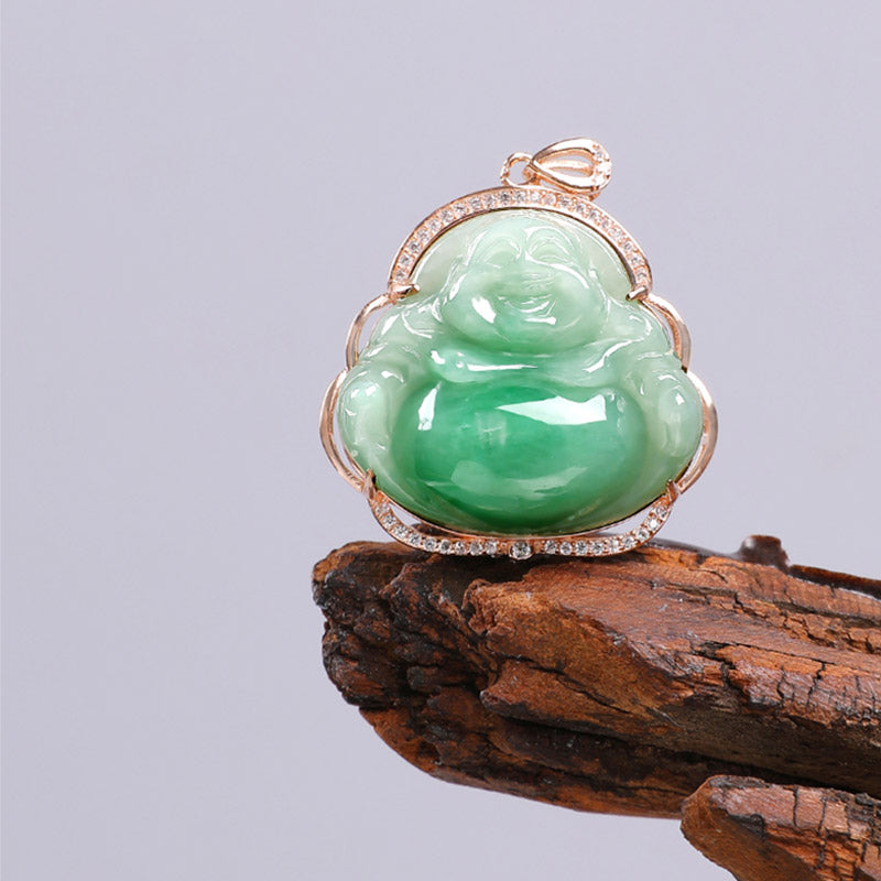 925 Sterling Silver Jade Laughing Buddha Prosperity Necklace