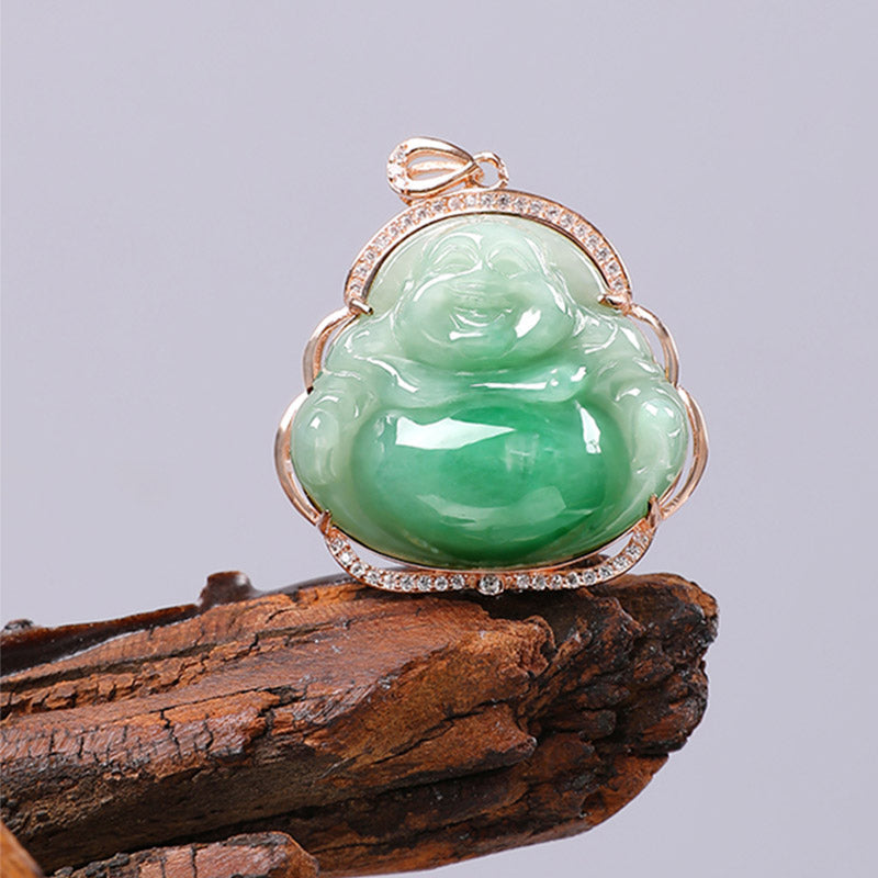 925 Sterling Silver Jade Laughing Buddha Prosperity Necklace
