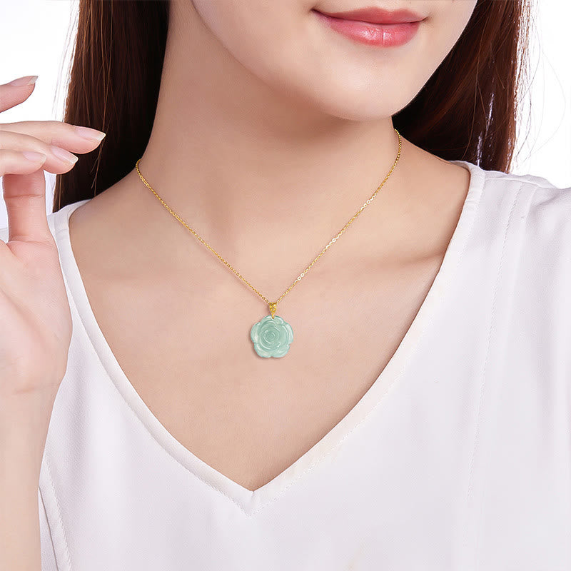 925 Sterling Silver Jade Luck Necklace 18K Gold Pendant