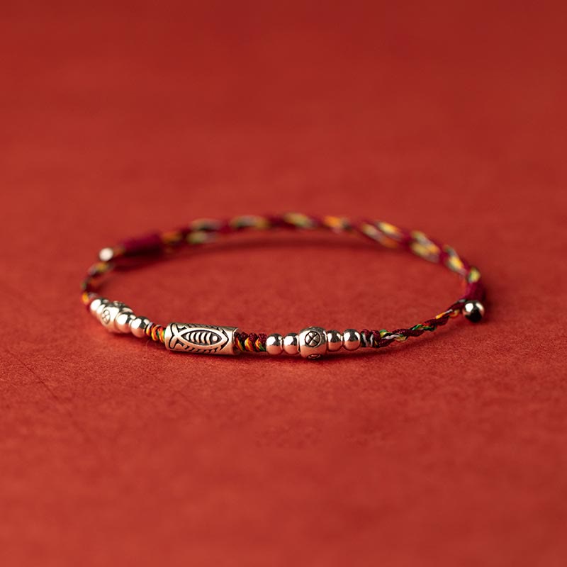 925 Sterling Silver Koi Fish Luck Bracelet with Red String