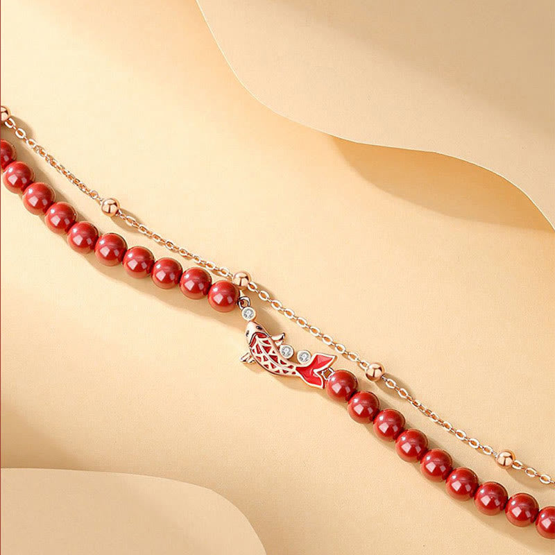 925 Sterling Silver Koi Fish Prosperity Bracelet Double Chain