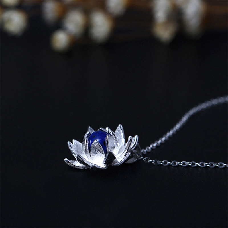 925 Sterling Silver Lazurite Lotus Necklace for Self Care
