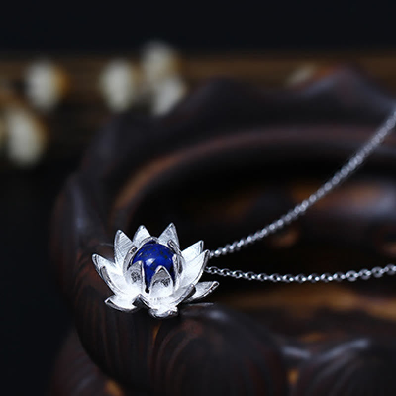 925 Sterling Silver Lazurite Lotus Necklace for Self Care
