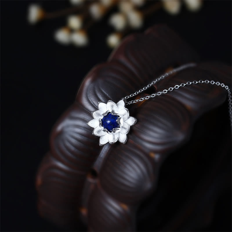 925 Sterling Silver Lazurite Lotus Necklace for Self Care