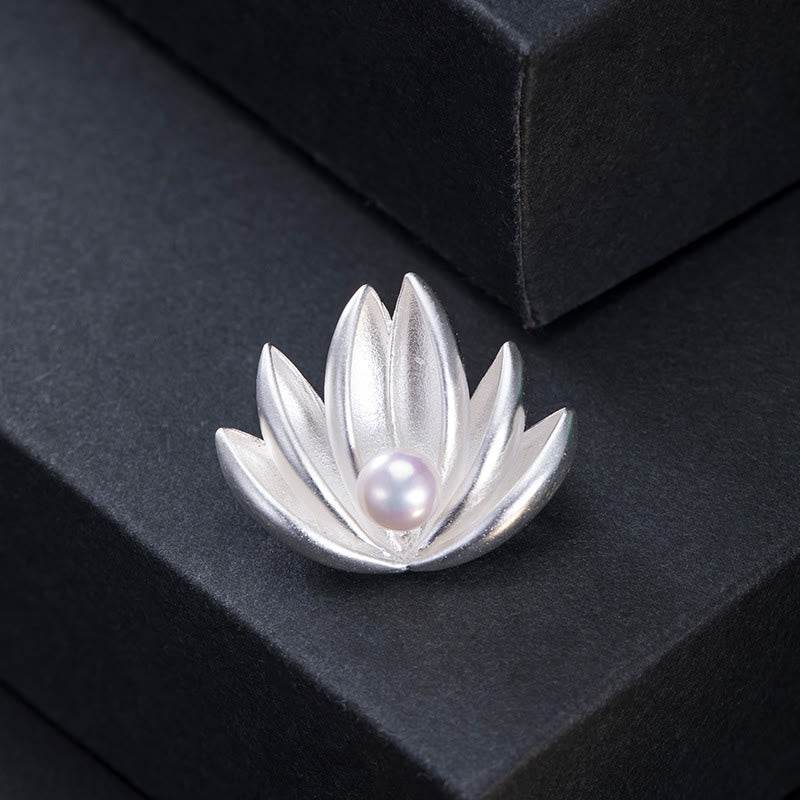 925 Sterling Silver Lotus Flower Pearl Brooch for New Beginnings