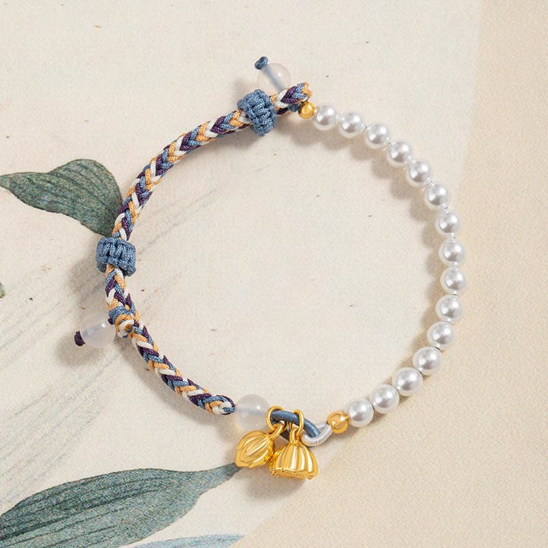 925 Sterling Silver Lotus Pearl Bracelet with Chalcedony | Prosperity