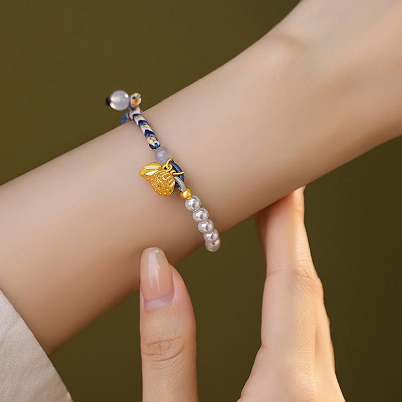 925 Sterling Silver Lotus Pearl Bracelet with Chalcedony | Prosperity