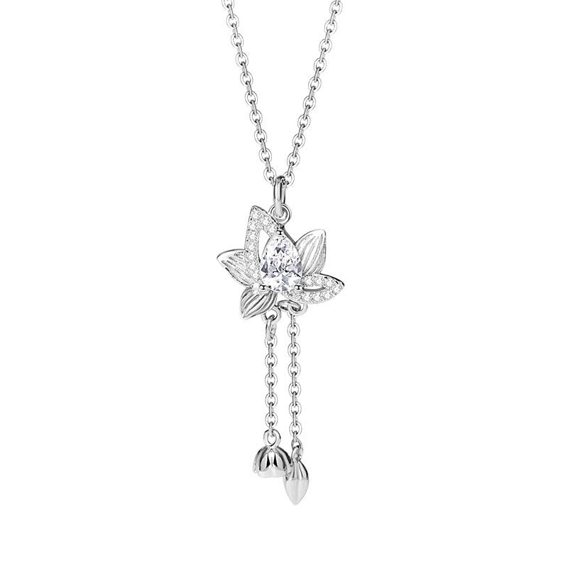925 Sterling Silver Lotus Zircon Enlightenment Necklace