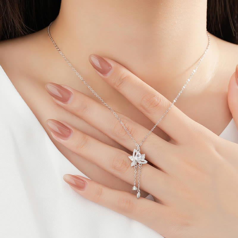 925 Sterling Silver Lotus Zircon Enlightenment Necklace