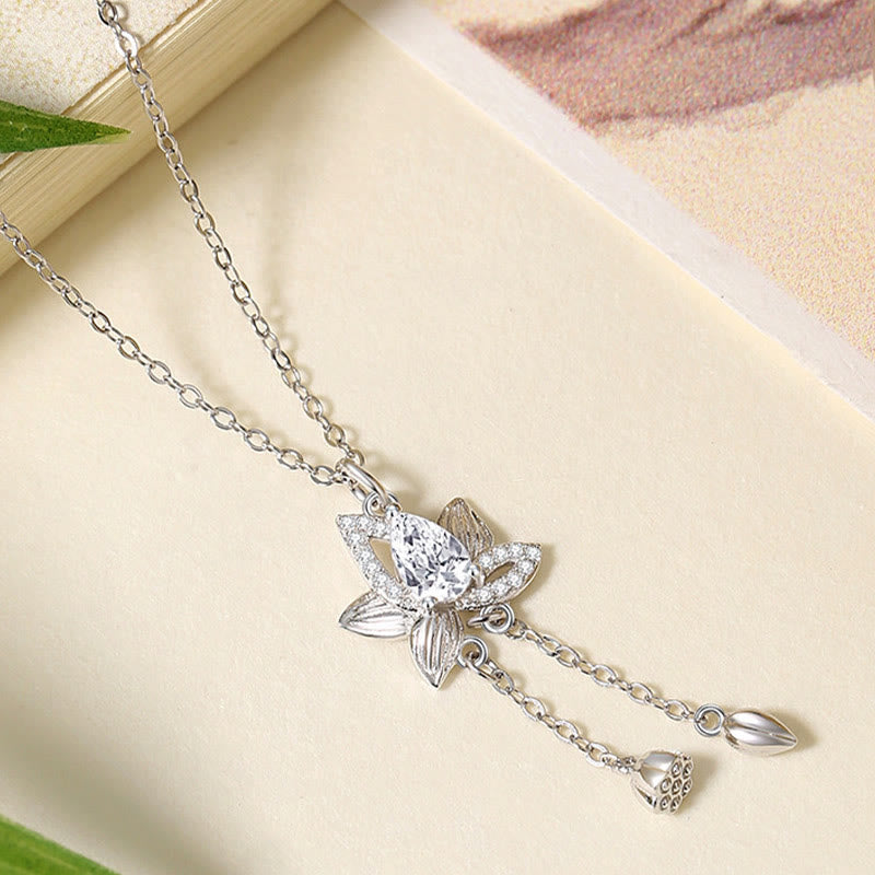 925 Sterling Silver Lotus Zircon Enlightenment Necklace
