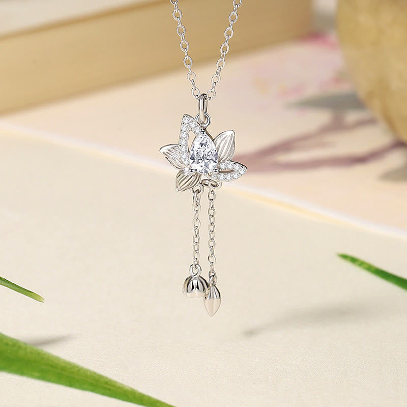925 Sterling Silver Lotus Zircon Enlightenment Necklace