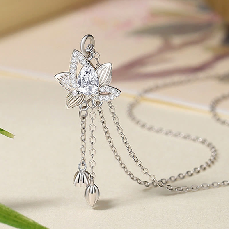 925 Sterling Silver Lotus Zircon Enlightenment Necklace
