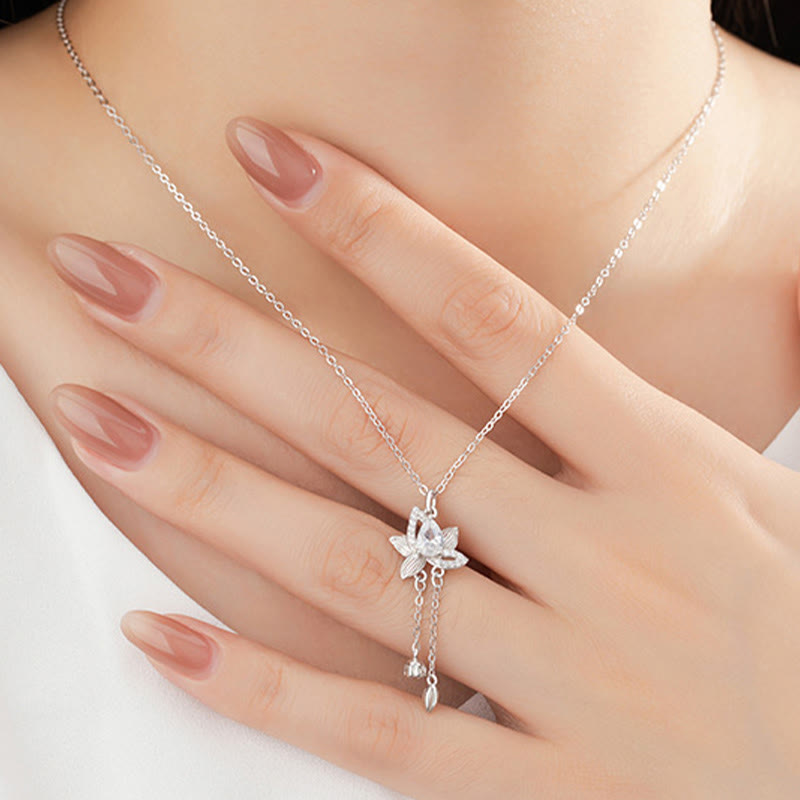 925 Sterling Silver Lotus Zircon Enlightenment Necklace