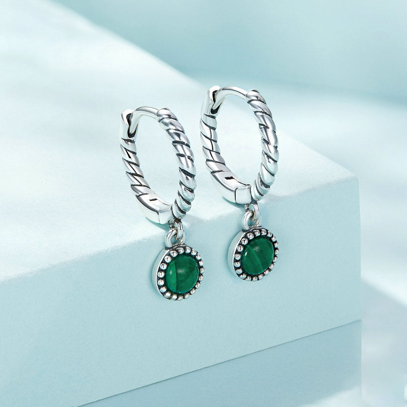 925 Sterling Silver Malachite Anti-Anxiety Drop Earrings