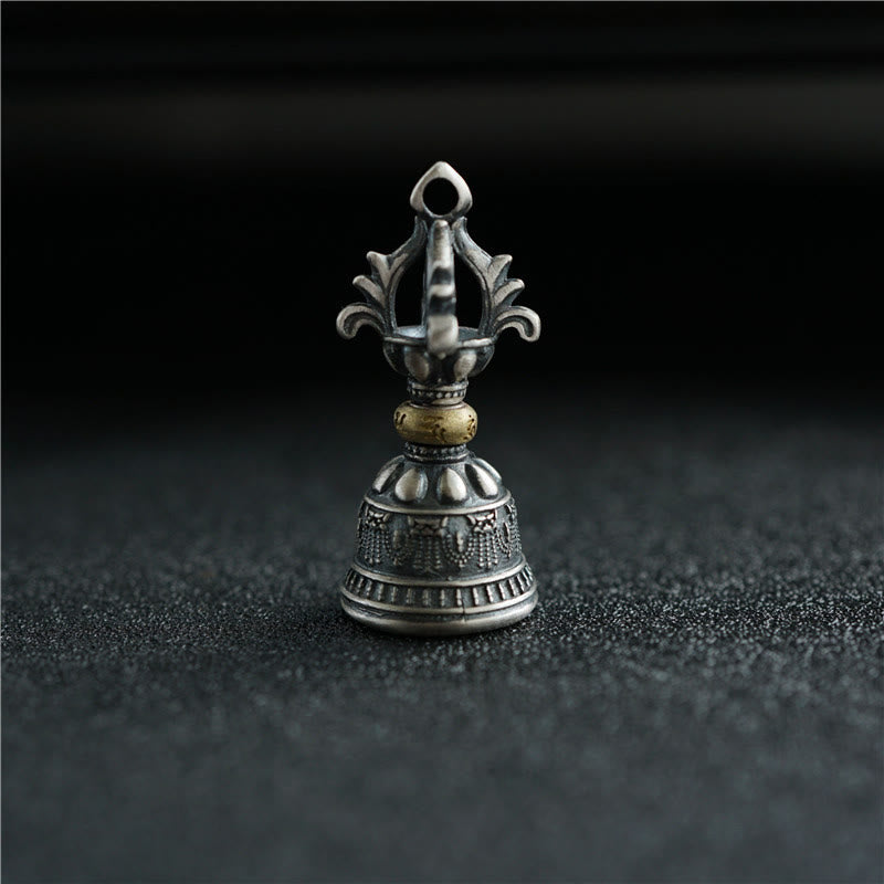 925 Sterling Silver Om Mani Padme Hum Dorje Bell Pendant | Spiritual Power