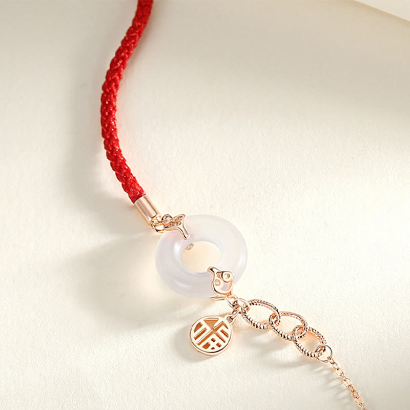 925 Sterling Silver Peace Buckle Chalcedony Fu Harmony Bracelet