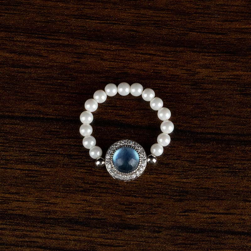 925 Sterling Silver Pearl Blue Chalcedony Healing Bracelet & Ring
