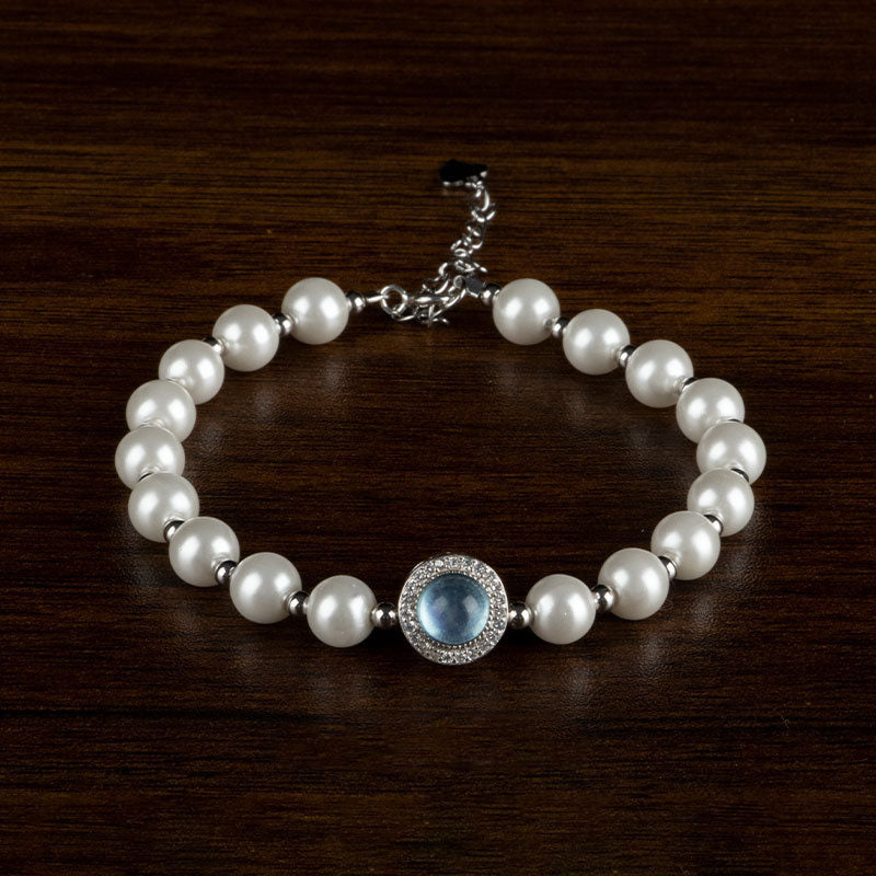 925 Sterling Silver Pearl Blue Chalcedony Healing Bracelet & Ring