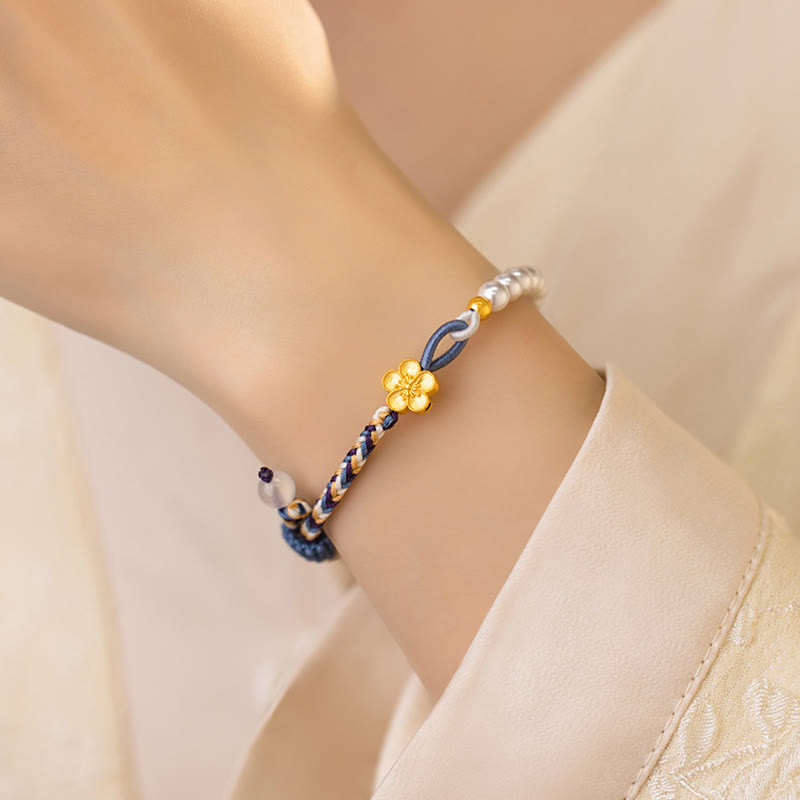 925 Sterling Silver Pearl Bracelet with Peach Blossom | Healing Harmony