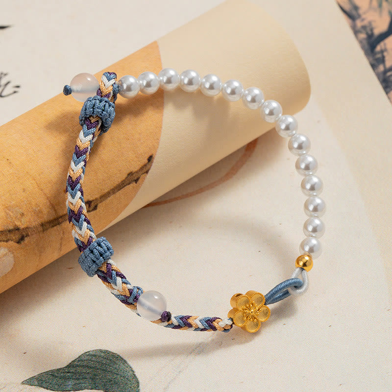 925 Sterling Silver Pearl Bracelet with Peach Blossom | Healing Harmony