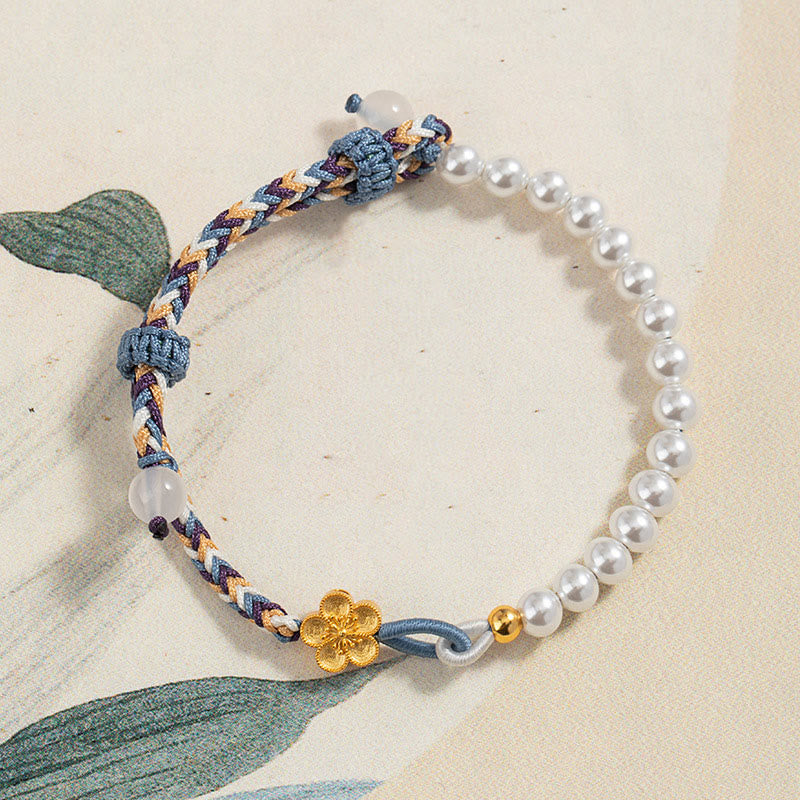 925 Sterling Silver Pearl Bracelet with Peach Blossom | Healing Harmony