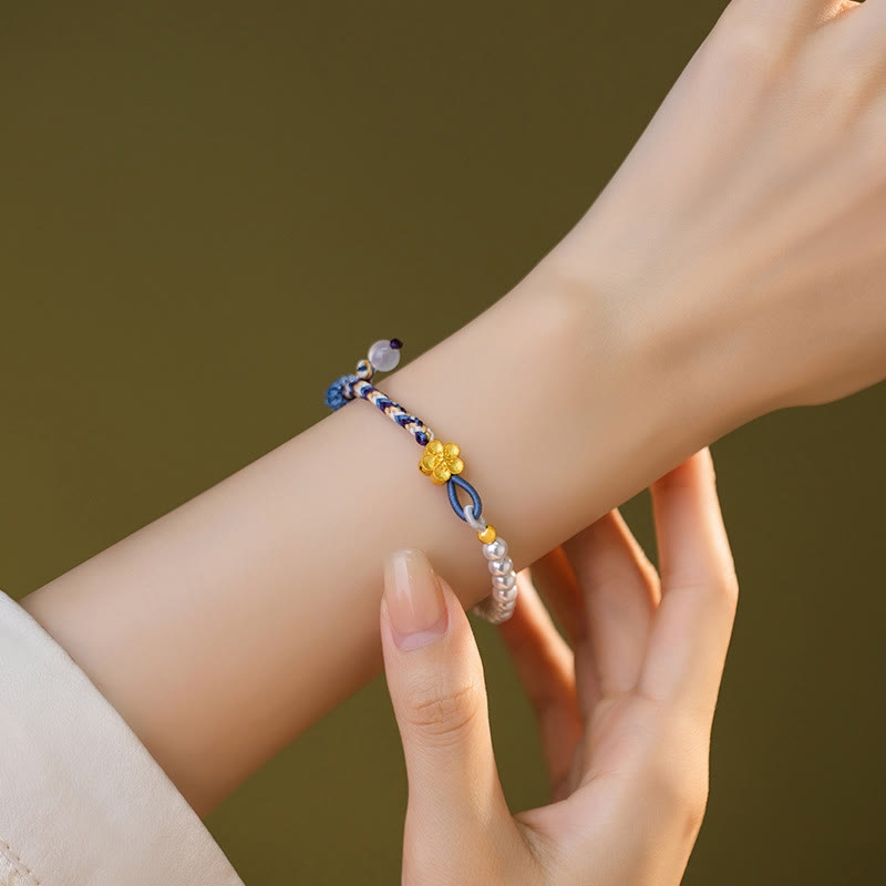 925 Sterling Silver Pearl Bracelet with Peach Blossom | Healing Harmony