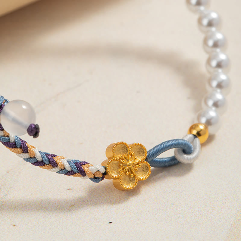 925 Sterling Silver Pearl Bracelet with Peach Blossom | Healing Harmony